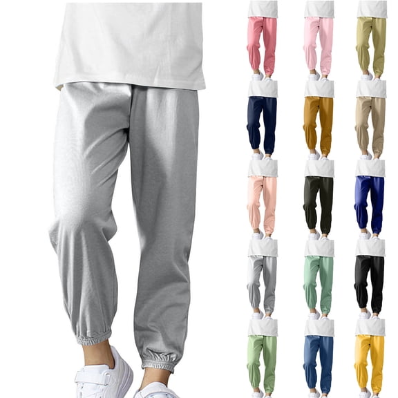 Workout Jogger Sweatpants, Fashionable Casual Solid Color Tapered Sweatpants for Middle And Large Boys And Girls, Size 5-15 Years