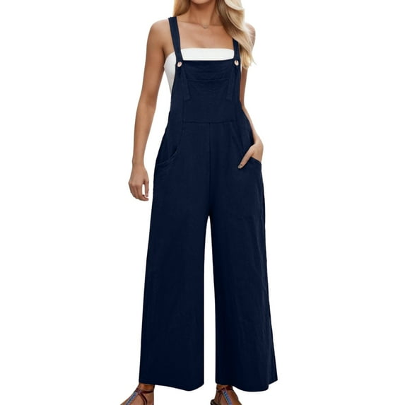 Workout Jumpsuits for Women Casual Loose Sleevelesss Adjustable Spaghetti Strap with Pockets Romper,Blue,S