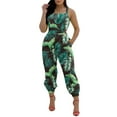 thumbnail image 1 of Workout Jumpsuits for Women Casual O Neck Sleeveless Elastic Band Tied Backless Slim Fit Wide Legs Outwear,Green,S, 1 of 5
