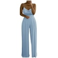 thumbnail image 1 of Workout Jumpsuits for Women Casual Solid Color Two Pearl Strap Sweetheart V Neck High Waist Romper,Light Blue,XL, 1 of 7