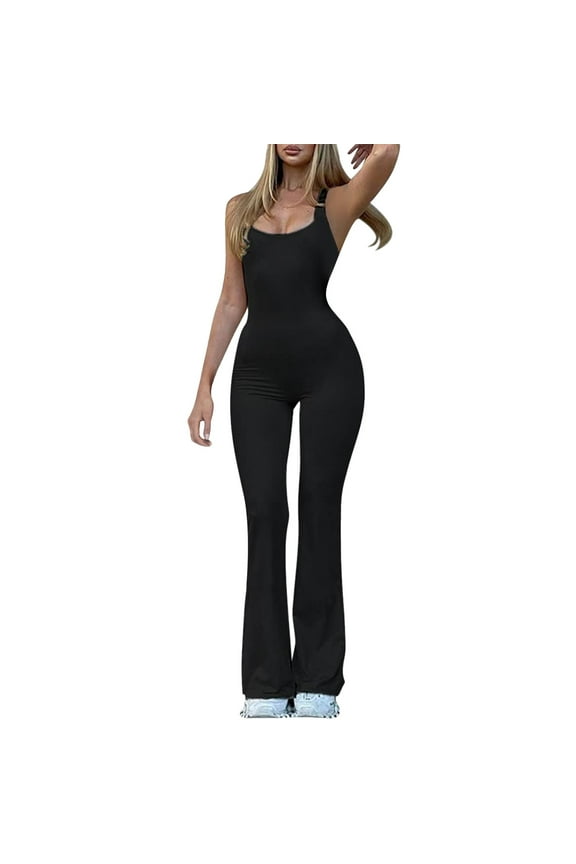 Workout Jumpsuits for Women Casual Tight Elastic Yoga Sleeveless Party Sportswear Romper,Black,M