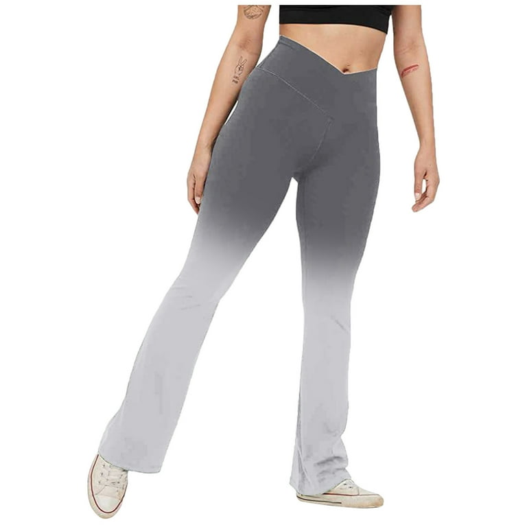 Workout Leggings For Women Gradient Print Boot Cut High Waist Workout  Elastic No-See Through Flare Flare Fold Over Yoga Pants 