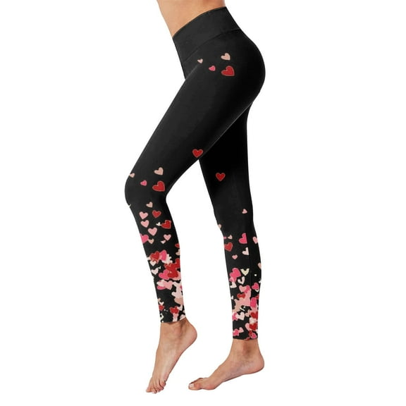 Workout Leggings For Women High Waisted Tummy Control Valentine's Day Heart Print Running Tights for Women Skimpy Soft Sport Yoga Pants Black XXL