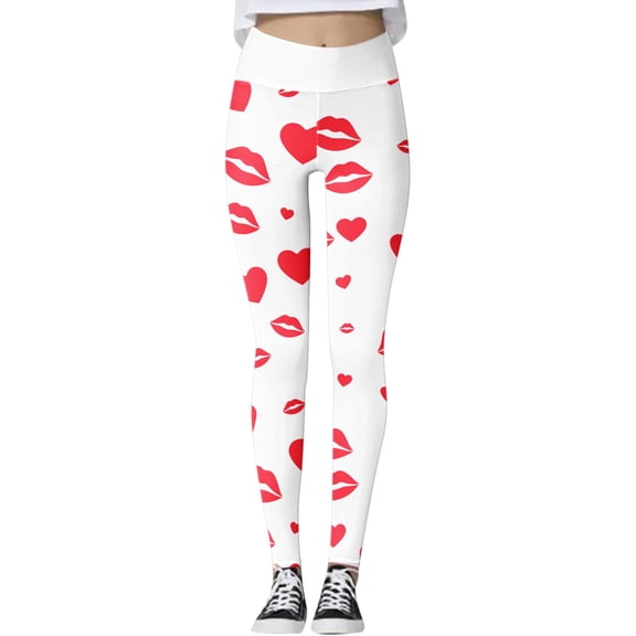 Workout Leggings For Women Valentine Heart Graphics High Waisted Yoga Trousers Comfort Soft Casual Tights Tummy Control Activities Trousers White S