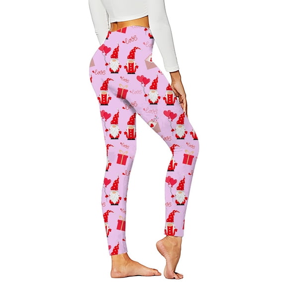 Workout Leggings For Women Valentine Heart Print Elastic Yoga Trousers Cozy Soft Casual Tights Tummy Control Running Pants S XL