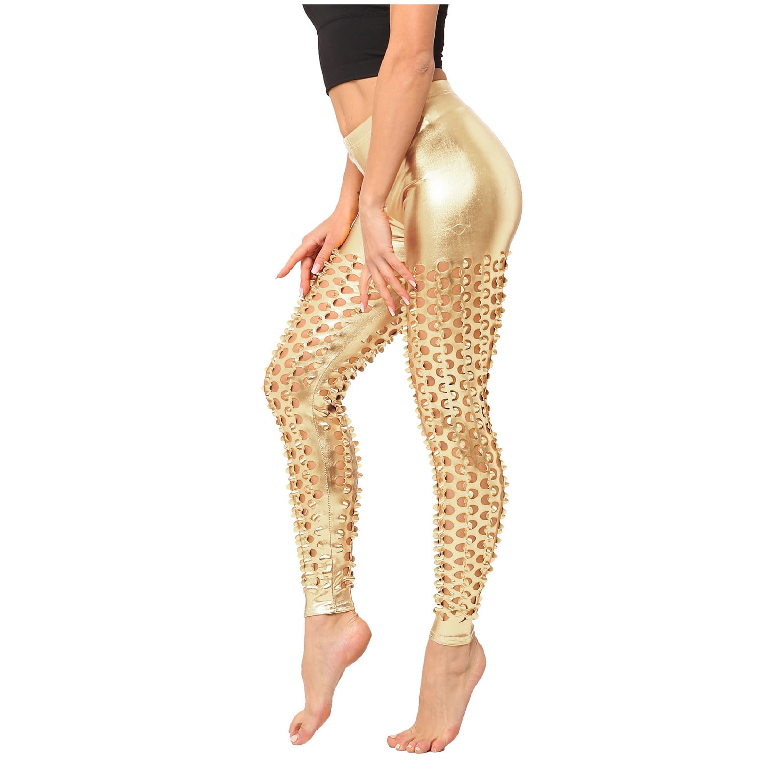 Gold Metallic Foil Leggings Golden Wet Look Tights Women Workout Clothing  Gym Shiny Bling Bling Yoga Pants Gym Shaping Push up Bottoms Plus 