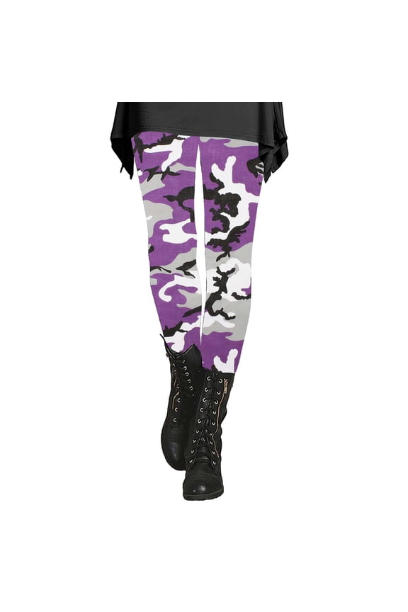 Workout Leggings for Women, Comdrip Women's Autumn and Winter Camouflage Leggings Artistic Printed Soft Stretchy Pants for Women Compression Leggings for Women Purple 2XL