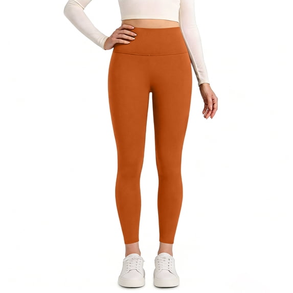 Workout Leggings Womens Yoga Tights 22''/23'' Compression Butt Lift 7/8 Gym Pants Brown 2XL