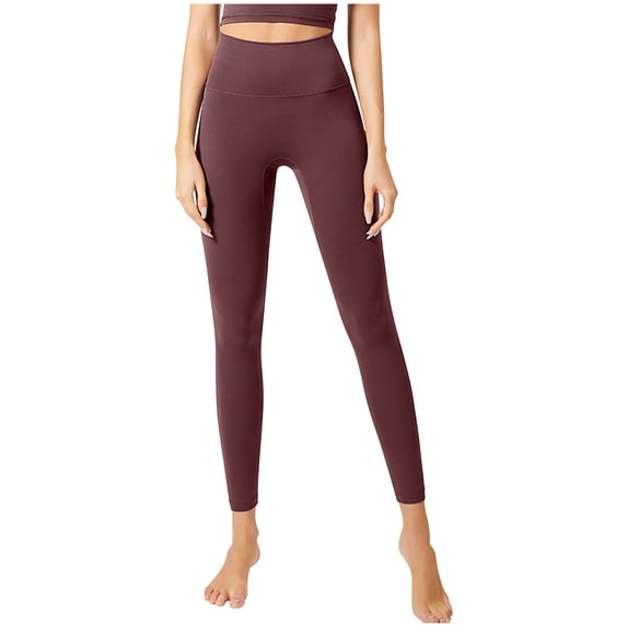 Workout Leggings for Women Classic-Fitted Solid Color Tight Yoga Pants High Waisted Butt Lifting Athletic Trousers(Brown,S)