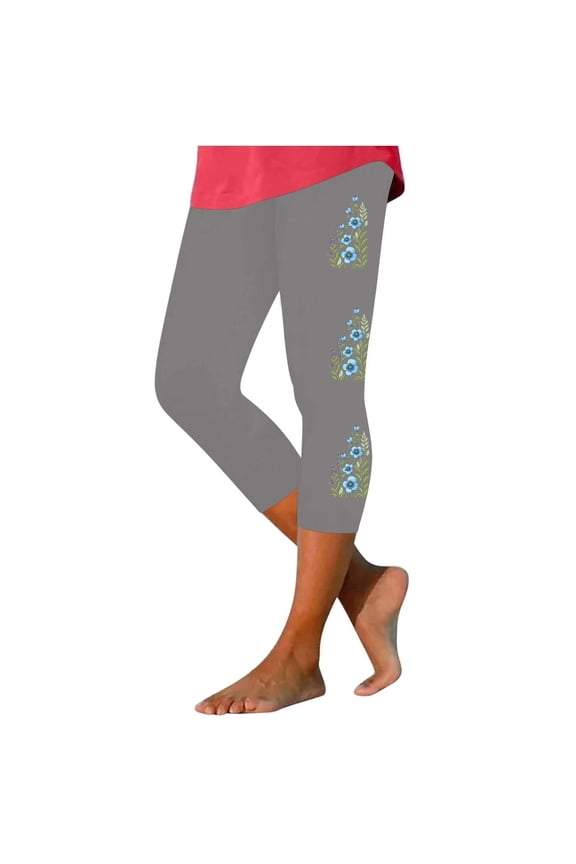 Workout Leggings for Women Floral Print Capris High Waist Yoga Leggings Stretch Active Casual Pants Summer Beach Capri Pants