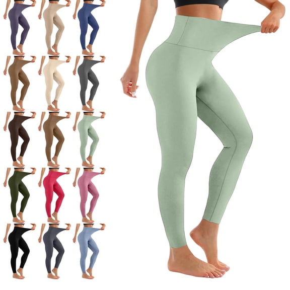 Workout Leggings for Women - High Waisted Yoga Pants Tummy Control Compression for Running Mint Green L