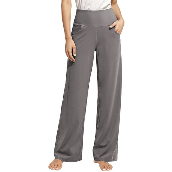 Workout Leggings for Women Wide Leg Pockets Stretch Running Business Casual Straight Leg Yoga Pants for Women,Grey,L