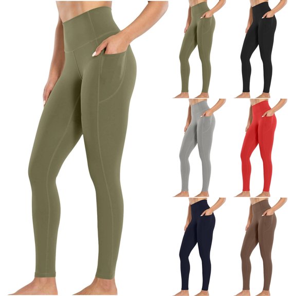 Workout Leggings with Two Side Pockets for Women High Waist Yoga Pants Soft Lightweight Athletic Gym Tights, Army Green XXL