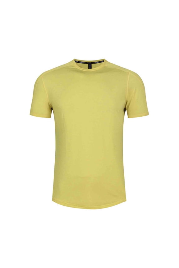 Workout Mens Shirts - Casual Loose Fit Black Quick Dry Moisture Wicking T-Shirts Crew Neck Short Sleeve for Gym Athletic Running Yellow