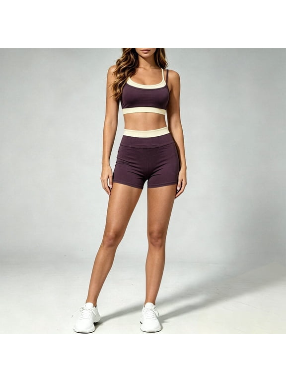 Workout Outfits for Women 2 Piece Sets High Waisted Shorts Set Seamless Crop Top and Booty Shorts Casual Athletic Yoga Set for Gym Running and Daily Wear