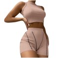 thumbnail image 1 of Workout Outfits for Women 2 Piece Ribbed High Waist Biker Shorts with Tank Crop Tops Exercise Set Yoga Outfit Tracksuits, 1 of 5