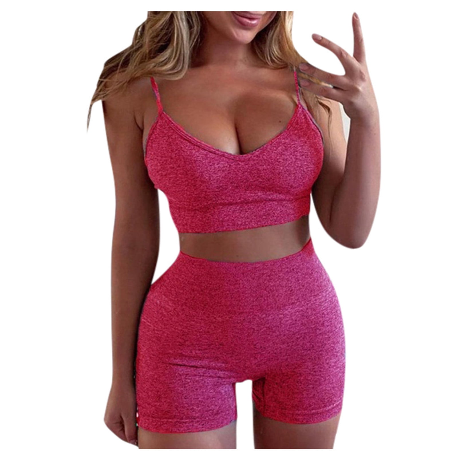 Workout Outfits for Women 2 Piece Set Cami Crop Bandeau Top and