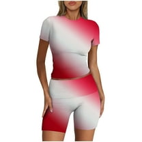 Workout Outfits for Women 2 Piece Set Plus Size Summer Yoga Stretch Set Slim Fit Short Sleeve Tops Shorts Sets (Pink S)