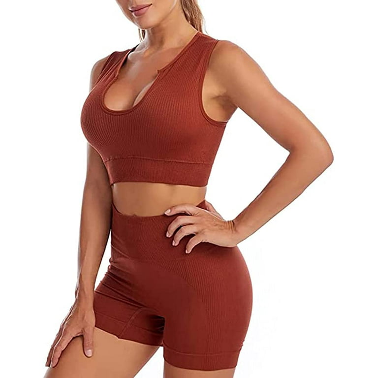 Workout Outfits for Women Seamless Sexy Clothes 2 Piece Ribbed Crop Tank  Shorts Yoga Sets Leisure Suit Jogging Clothing 