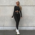thumbnail image 1 of Workout Outfits for Women Sexy 2 Piece Long Sleeve High Waist Leggings with Crop Tops Exercise Yoga Set (Brown , M ), 1 of 5