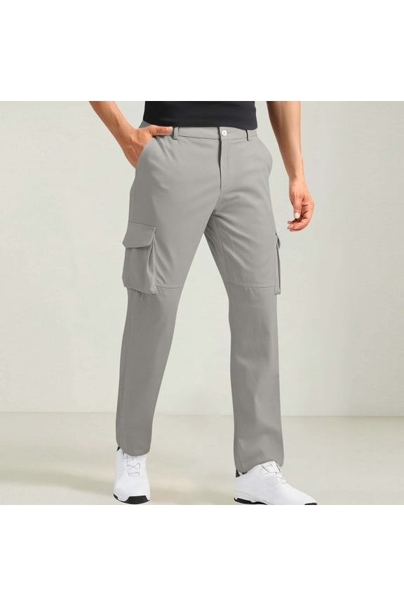 Workout Pants Men, Man Solid Color Casual Multi Pocket Zipper Button Work Pants Full Length Trousers New Mens Pull on Pants for Work Gray 4XL