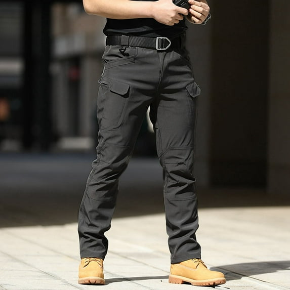 Workout Pants for Men Solid Color Mid Waisted Stretch Cargo Pants Outdoor Comfortable Slim Fit Work Pants Lightweight Trousers 2025 Fall Slacks with Pockets