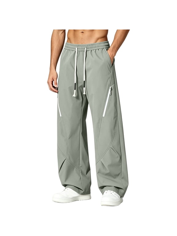 Workout Pants for Men Quick Dry Moisture-Wicking Elastic Waist Multi-Pockets Casual Baggy Trousers Dad Gifts