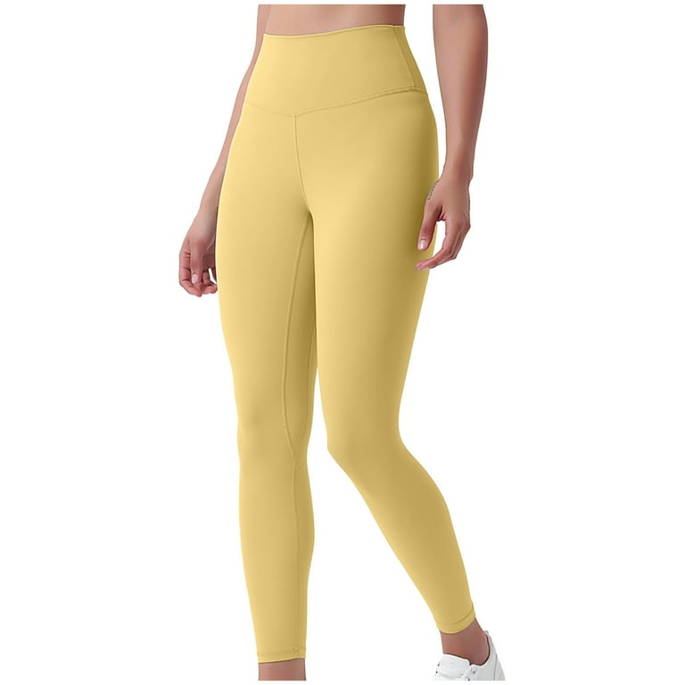 Workout Pants for Women High Waisted Stretchy Yoga Leggings Butt Lifting Solid Color Casual Sports Tights Jeggings Medium Yellow