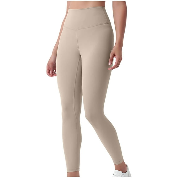 Workout Pants for Women High Waisted Stretchy Yoga Leggings Butt Lifting Solid Color Casual Sports Tights Jeggings (XL, Khaki)