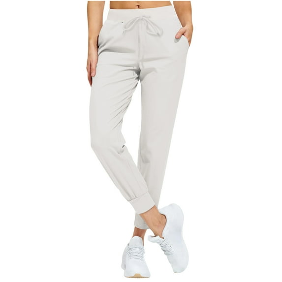 Workout Pants for Women with Pockets Drawstring Mid Rise Tapered Leg Trousers Casual Loose Comfort Solid Quick-Drying Athletic Jogger Pant