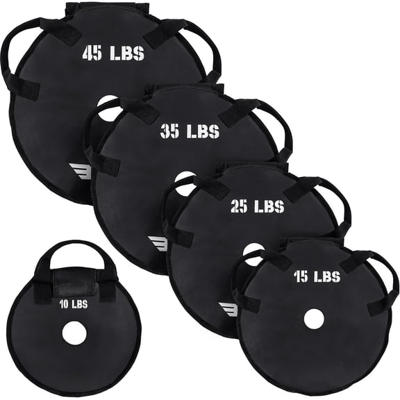 Workout Sand Plates (Set of 2) - Fillable Weight Plates for Olympic Bars - Drop-Proof, TPU - 10/15/25/35/45 LB Options - Strength , CrossFit, Gym