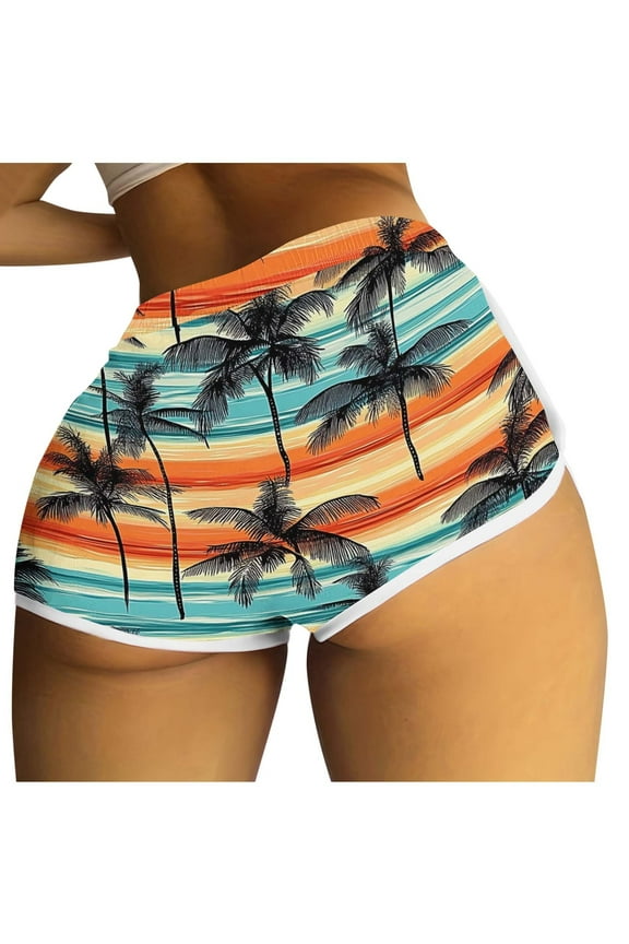 Workout Scrunch Booty Shorts for Women Beach Tropical Sexy Hot Pants Briefs Butt Lifting Cute Sports Leggings Orange, L