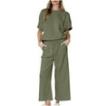 thumbnail image 1 of Workout Set for Women Athletic Outfits Matching Wide Leg Pant & Short Sleeve T-Shirt Loose Sport Sets, 1 of 8