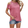 thumbnail image 1 of Jalioing Summer Tunic Shirts for Women Cold Shoulder Short Sleeve Hollowed Fashion Tops Casual Trendy Blouses, 1 of 9