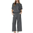 thumbnail image 1 of Workout Set for Women Athletic Outfits Matching Wide Leg Pant & Short Sleeve T-Shirt Loose Sport Sets, 1 of 8