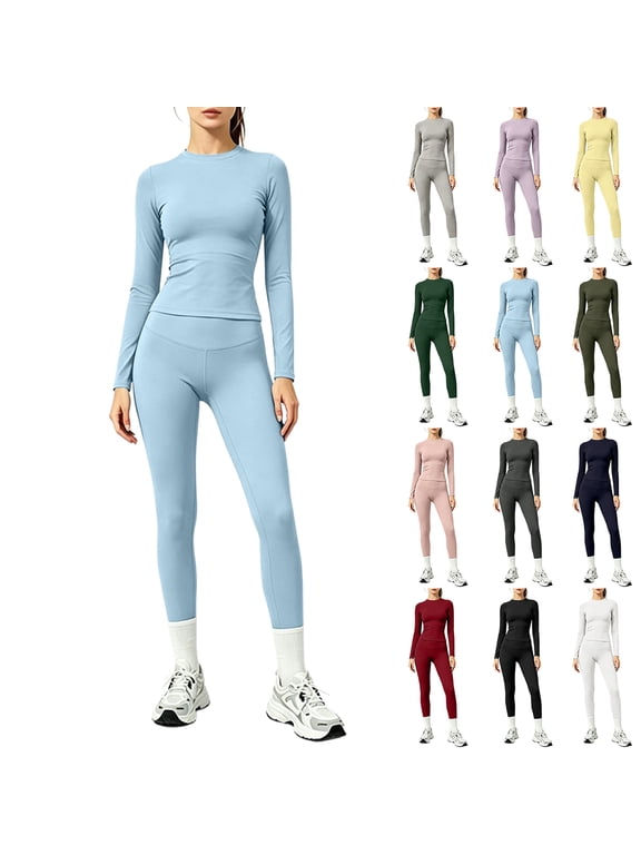 Workout Sets For Women 2 Pieces Seamless High Waisted Yoga Legging & Long Sleeve Top Going Out Activewear Clothing L