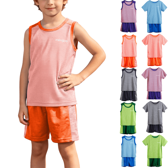 Workout Sets for Kids Lightweight Mesh Tank Tops and Shorts Activewear Breathable Color Block Basketball Soccer Uniform for Boys Girls 2-13 Years
