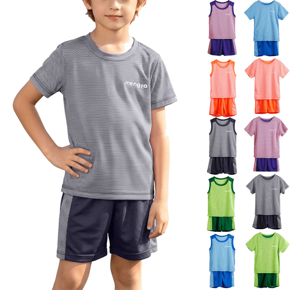 Workout Sets for Kids Lightweight Mesh Tank Tops and Shorts Activewear Breathable Color Block Basketball Soccer Uniform for Boys Girls 2-13 Years