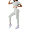thumbnail image 1 of Workout Sets for Women 2 Piece High Waisted Seamless Leggings Crop Top Jacket Gym Yoga Sets, 1 of 4