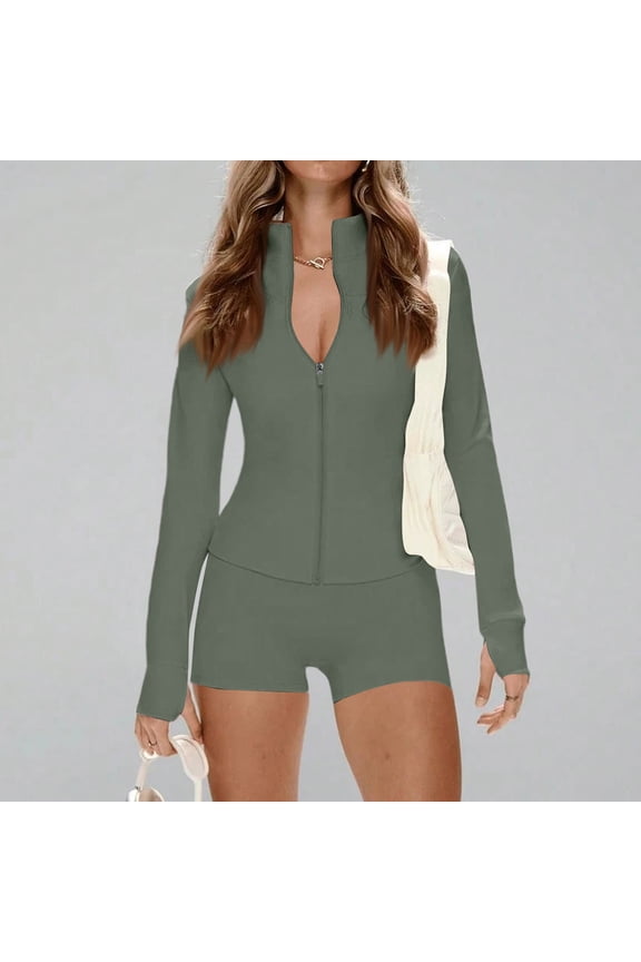 Workout Sets for Women 2 Piece High Waisted Seamless Shorts Crop Top Jacket Gym Yoga Outfit Stretchy Sports Sets