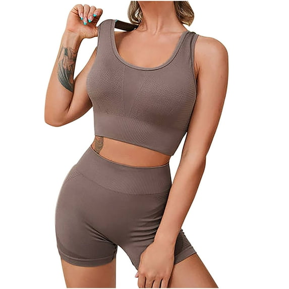 Workout Sets for Women 2 Piece Ribbed Knitted Seamless Sport Bra with High Waist Leggings Shorts Yoga Outfits
