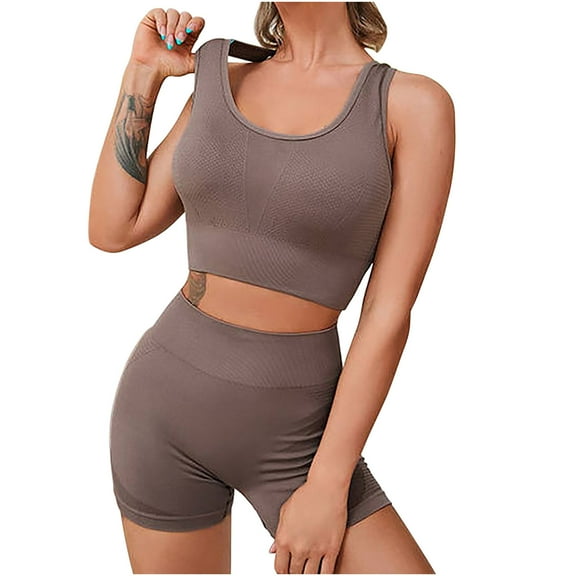Workout Sets for Women 2 Piece Ribbed Knitted Seamless Sport Bra with High Waist Leggings Shorts Yoga Outfits