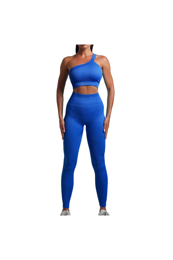Workout Sets for Women 2 Piece Seamless High Waisted Leggings with Sleeveless Crop Tops Exercise Sport Outfits Blue
