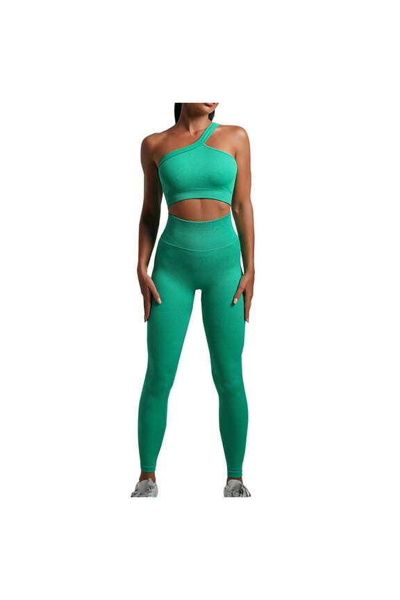 Workout Sets for Women 2 Piece Seamless High Waisted Leggings with Sleeveless Crop Tops Exercise Sport Outfits Green