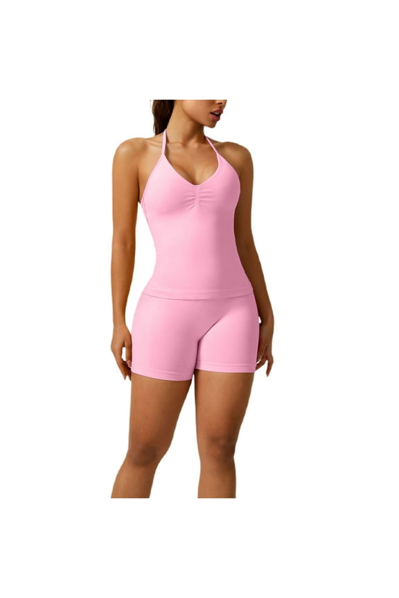 Workout Sets for Women 2 Piece Seamless Impact Longline Strappy Top Scrunch Butt High Waist Biker Shorts Gym Set