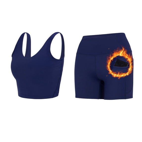 Workout Sets for Women 2 Piece Seamless Ribbed Crop Tank High Waist Shorts Yoga Outfits (Large, True Navy Blue)