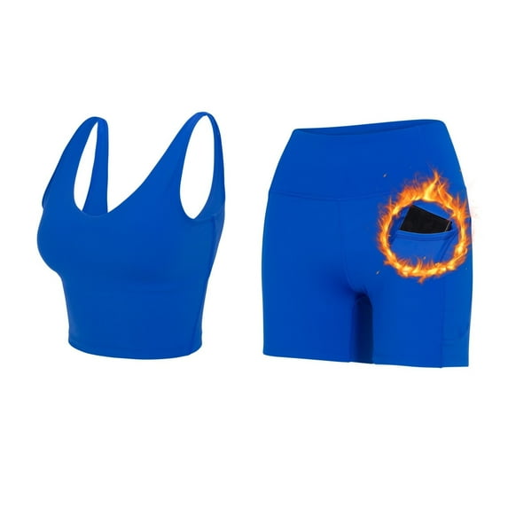 Workout Sets for Women 2 Piece Seamless Ribbed Crop Tank High Waist Shorts Yoga Outfits (Large, True Royal Blue)