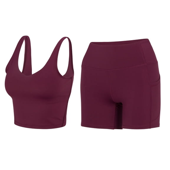 Workout Sets for Women 2 Piece Seamless Ribbed Crop Tank High Waist Shorts Yoga Outfits (XX-Large, Burgundy)
