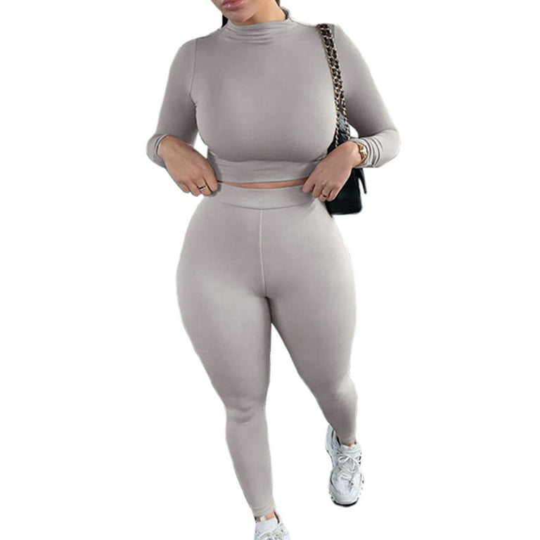 Buy OYS Womens Yoga 2 Pieces Workout Outfits Seamless High Waist Leggings  Sports Crop Top Running Clothes Sets, A-blue Grey, Medium at