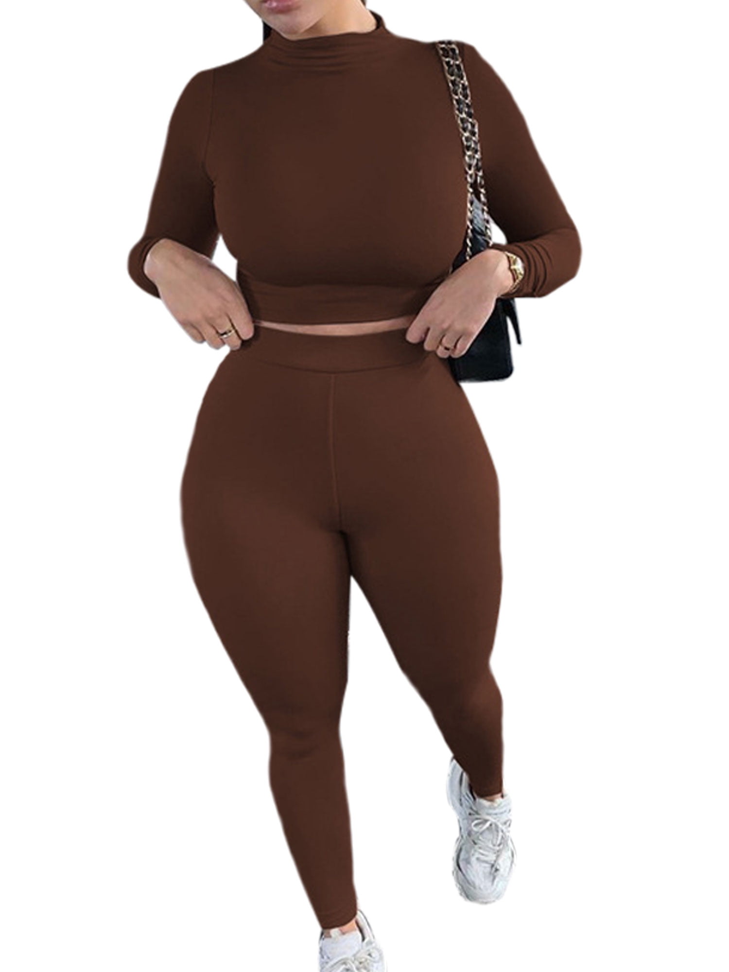 Women Solid Color 2 Pieces Yoga Pants Suit Crop Tank Top Tummy Control  Legging Suit Sexy Casual Jogging Sports Set, Beige, Large : :  Clothing, Shoes & Accessories